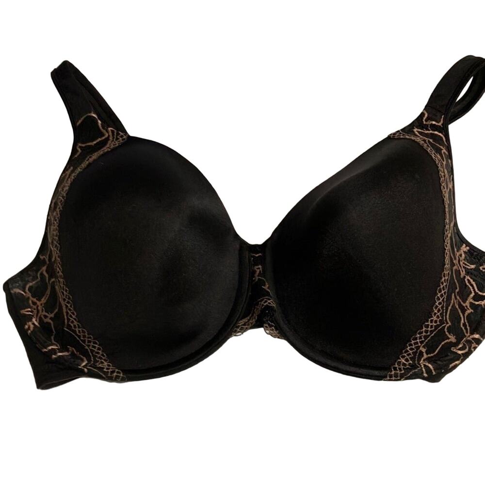 Bali Black 38DD Bra Bronze Lace Underwire‎ Hook Loop Bow, Lightly Padded, Lined